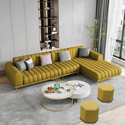 Casaliving Herrick RHS 6 Seater L Shape Sofa Set with 2 Puffy for Living Room (Cream Colour) Premium Velvet Fabric Sofa Set