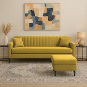 Casaliving Premium Conva Fabric 4 Seater L Shape Sofa Set 4 Seater Modern Sofa Set & Interchangeable Ottoman for Living Room (Blue Color Fabric)