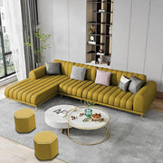 Casaliving Herrick RHS 6 Seater L Shape Sofa Set with 2 Puffy for Living Room (Cream Colour) Premium Velvet Fabric Sofa Set