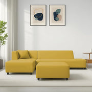 Casaliving Geletin 6 Seater LHS L Shape Sofa Set with Ottoman for Living Room (Blue Fabric) Premium Fabric Sofa