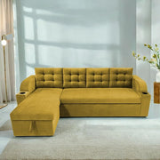 Casaliving Grance LHS 4 Seater Corner Sofa Cum Bed for Living Room with Storage (Blue Fabric) Premium Fabric Sofa