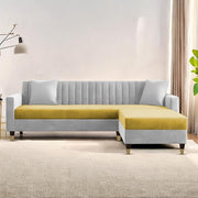 Casaliving Garcia 5 Seater L Shape Convertible Sofa Set for Living Room, 5 Seater & Ottoman Modular Sectional Couch for Small Space (Black Colour) Fabric