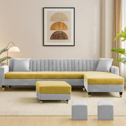 Casaliving Garcia LHS 8 Seater L Shape Sofa Set with Ottoman & 2 Puffy for Living Room (Cream) Premium Fabric Sofa Set