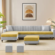 Casaliving Garcia LHS 8 Seater L Shape Sofa Set with Ottoman & 2 Puffy for Living Room (Cream) Premium Fabric Sofa Set