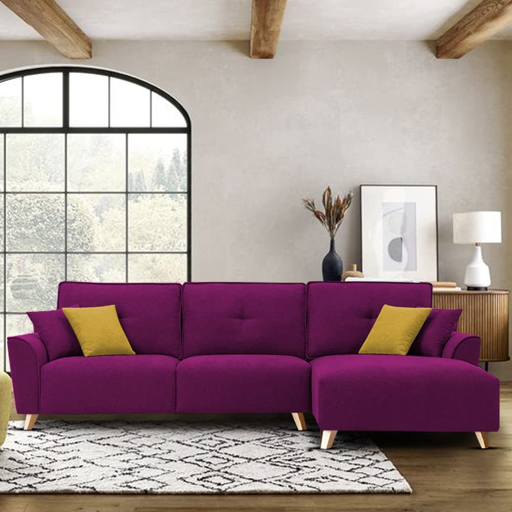 Casaliving Antionus 4 Seater L Shape Sofa Set for Living Room (Purple ...